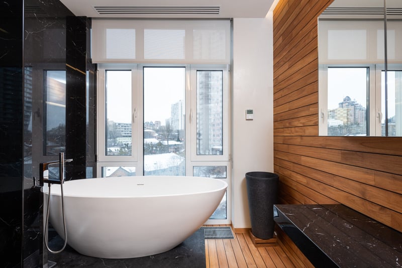 An in-room ceramic bath tub